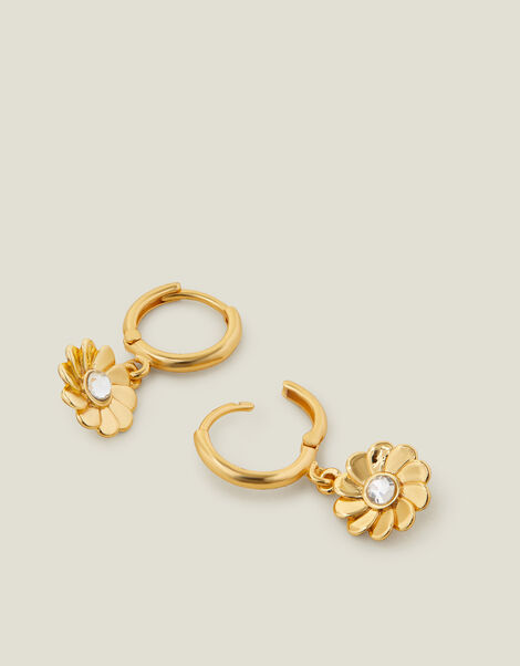 14ct Gold-Plated Flower Drop Hoop Earrings, , large