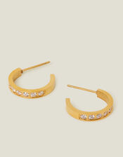 14ct Gold-Plated Stainless Steel Pave Hoop Earrings, , large