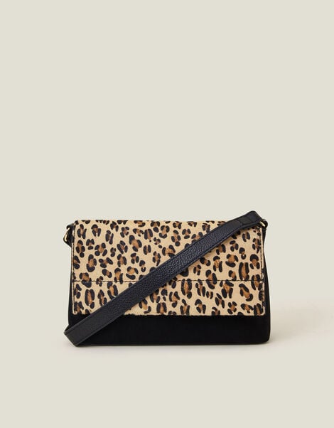 Small Leopard Print Leather Cross-Body Bag, , large