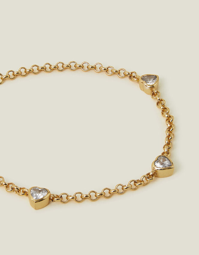 14ct Gold-Plated Diamante Heart Station Bracelet, , large