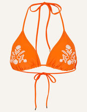 Ornamental Embroidered Triangle Bikini Top, Orange (ORANGE), large