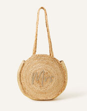 Mrs Large Circular Straw Shoulder Bag, , large