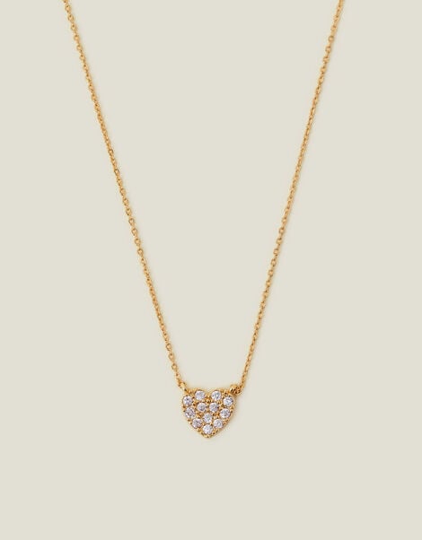 14ct Gold-Plated Diamante Heart Pendant Necklace, , large