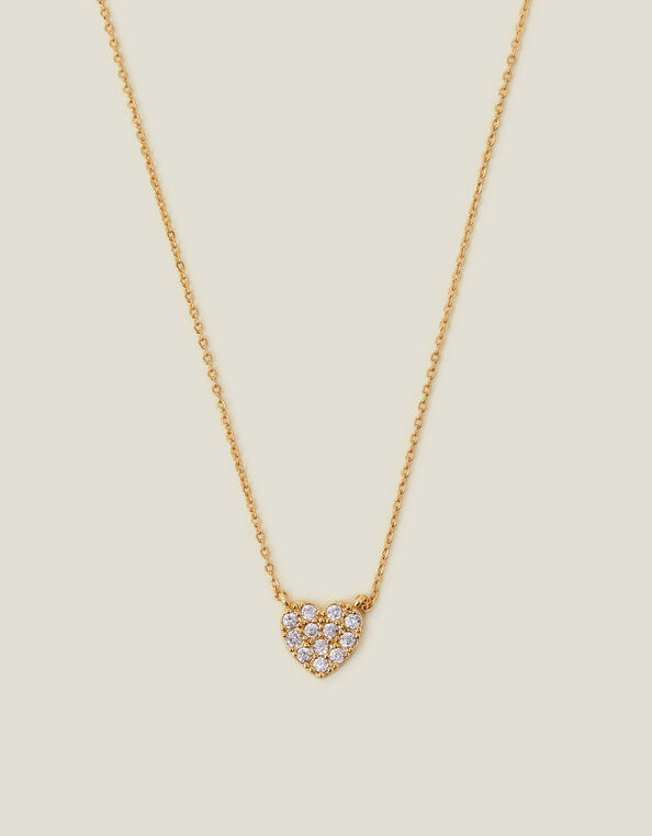 14ct Gold-Plated Diamante Heart Pendant Necklace, , large