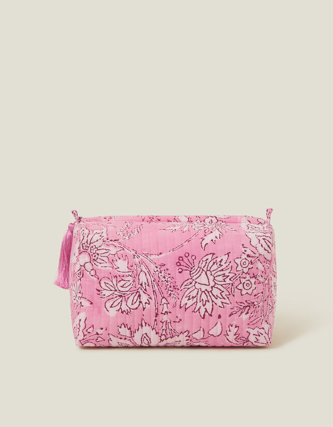 Large Floral Quilted Make Up Bag, Pink (PINK), large