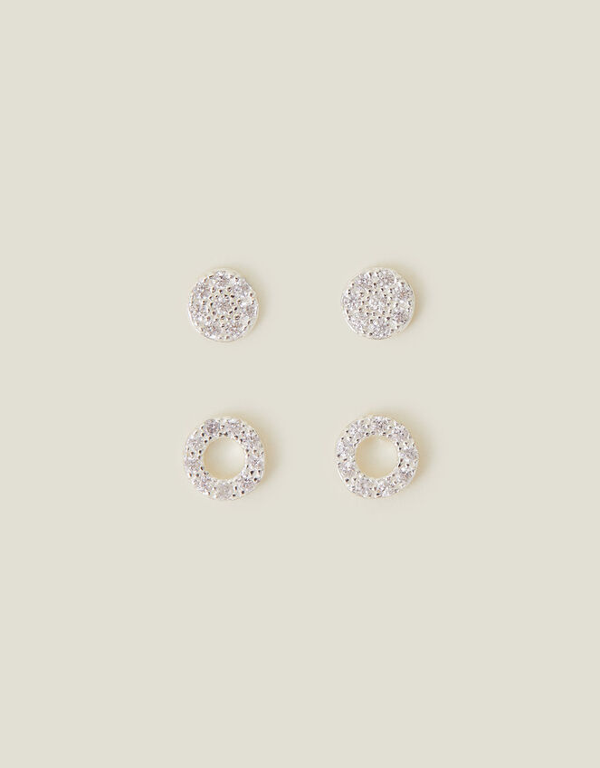 2-Pack Sterling Silver-Plated Sparkle Circle Studs, , large