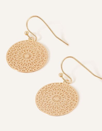 Filigree Short Drop Earrings, Gold (GOLD), large