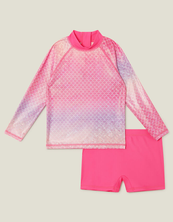 Girls Mermaid Rash Vest Swim Set, Pink (PINK), large