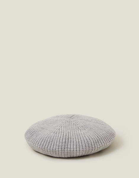 Ribbed Knit Beret, Grey (GREY), large