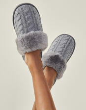 Cable Knit Mule Slippers, Grey (GREY), large