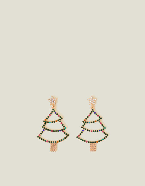 Gem Cut Out Christmas Tree Drop Earrings, , large