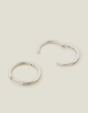 Sterling Silver-Plated Pave Hoop Earrings, , large