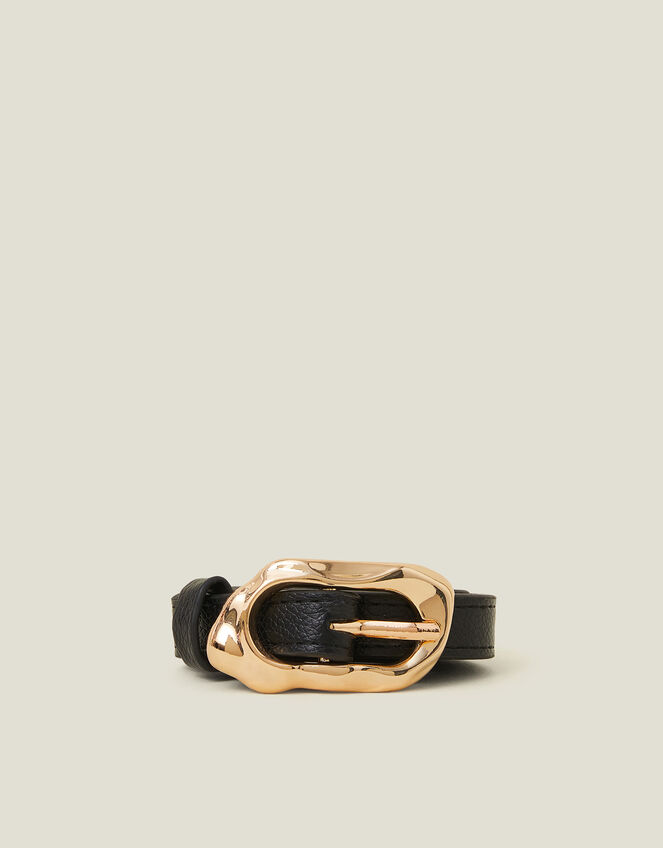 Skinny Molten Buckle Belt , Black (BLACK), large