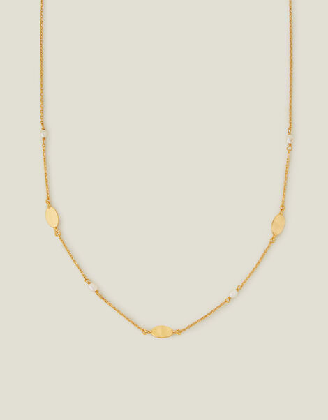 14ct Gold-Plated Pearl Station Necklace, , large