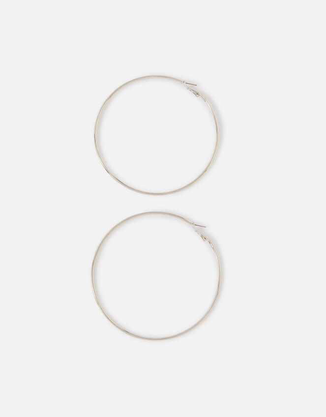 Large Simple Hoop Earrings, Silver (SILVER), large