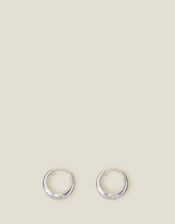 Sterling Silver-Plated Chunky Huggie Hoop Earrings, , large