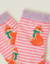 Stripe Fox Print Socks, , large