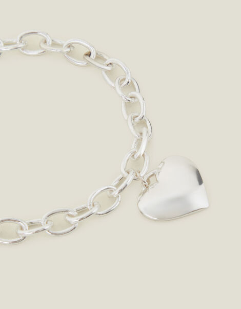 Sterling Silver-Plated Heart Charm Chain Bracelet, , large