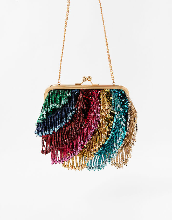 Faith Rainbow Fringe Clipframe Bag | Clutch bags | Accessorize UK