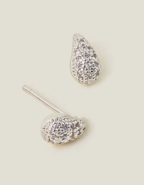 Sterling Silver-Plated Mini Diamante Teardrop Earrings, , large