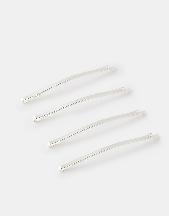 Long Curved Hair Slides 4 Pack, Silver (SILVER), large