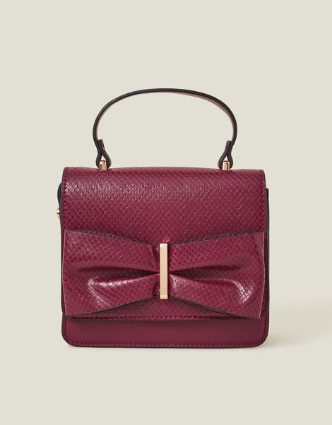 Bow Square Cross-Body Bag, Red (BURGUNDY), large