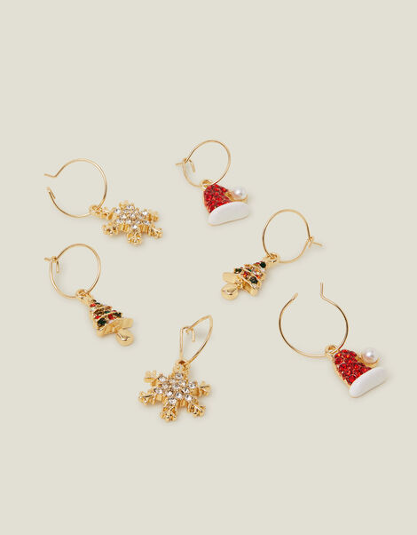 3-Pack Christmas Charm Hoop Earrings, , large