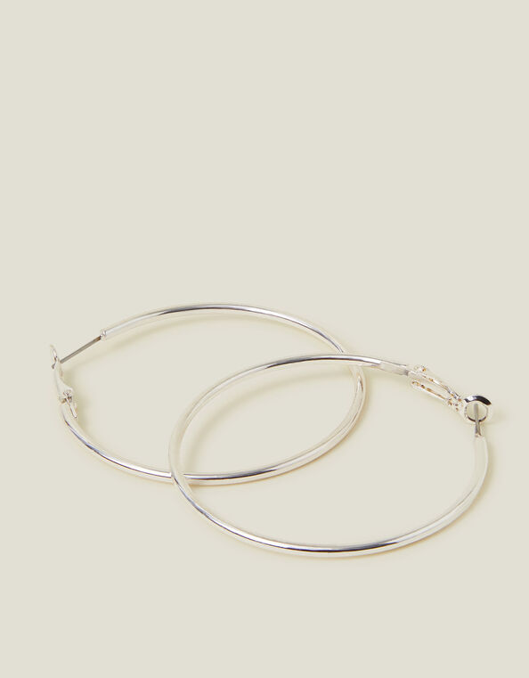 Medium Simple Hoops, Silver (SILVER), large