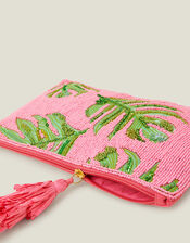 Embellished Leaf Zip Top Clutch Bag, , large