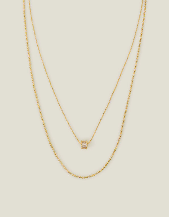 14ct Gold-Plated Layered Cube Crystal Necklace, , large