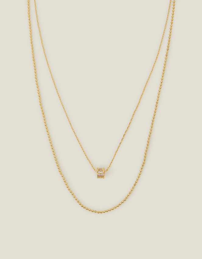 14ct Gold-Plated Layered Cube Crystal Necklace, , large