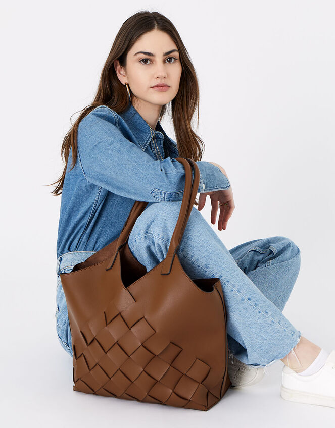 Hereu Coloma Small Woven Leather Tote In Brown