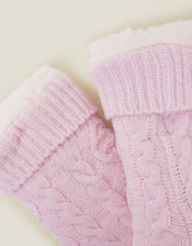 Cable Knit Slipper Socks, Pink (PINK), large