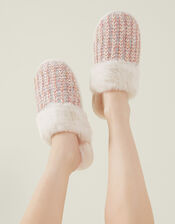 Faux Fur Knit Mule Slippers, Multi (PASTEL MULTI), large