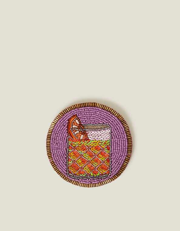 Round Negroni Cocktail Beaded Coaster, , large