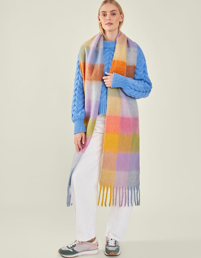 Super Soft Pastel Check Tassel Scarf, , large