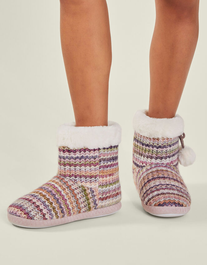 Stripe Knit Slipper Boots, Multi (PASTEL MULTI), large