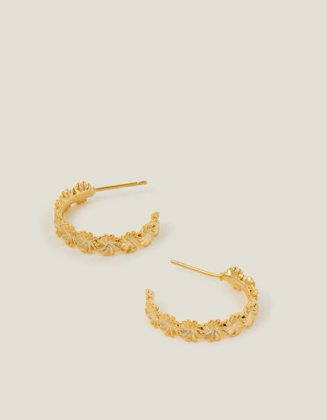 14ct Gold-Plated Flower Hoop Earrings, , large