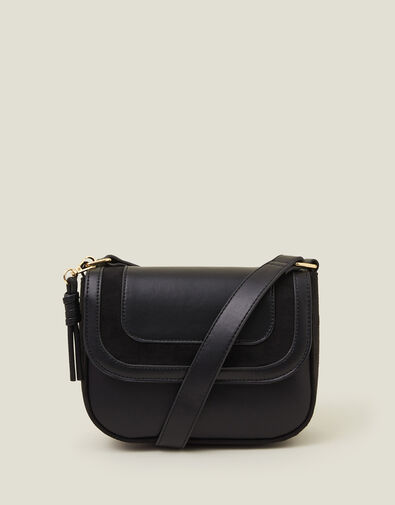 Suedette Flap Cross-Body Bag, Black (BLACK), large