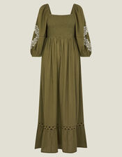Puff Sleeve Maxi Dress, Green (KHAKI), large