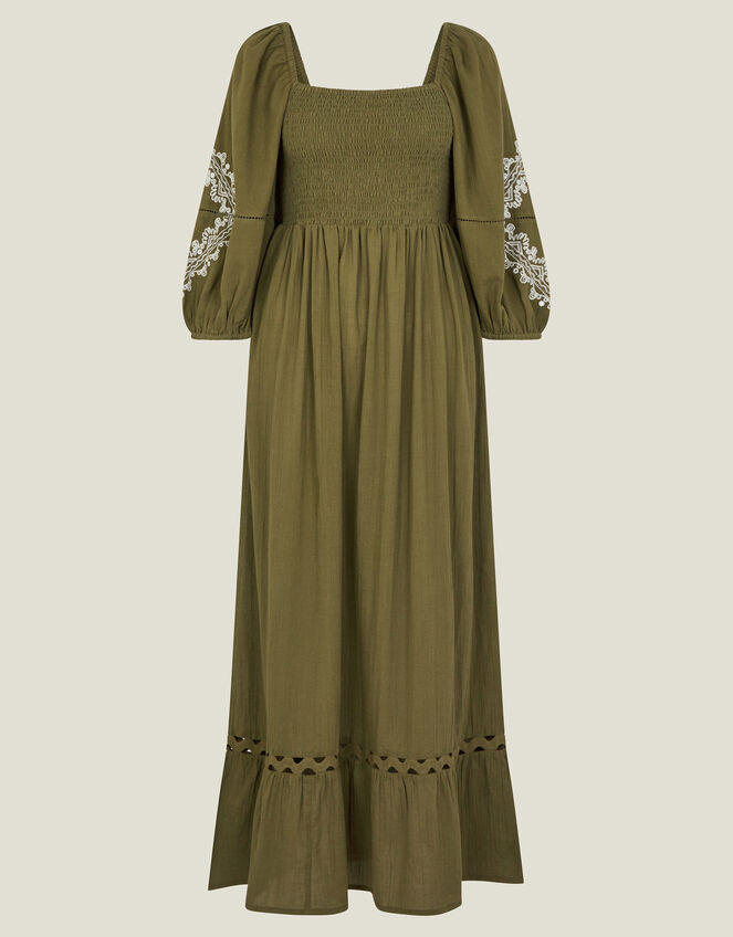 Puff Sleeve Maxi Dress, Green (KHAKI), large