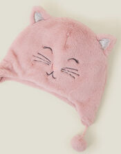 Girls Fluffy Faux Fur Cat Chullo Hat, Pink (PINK), large