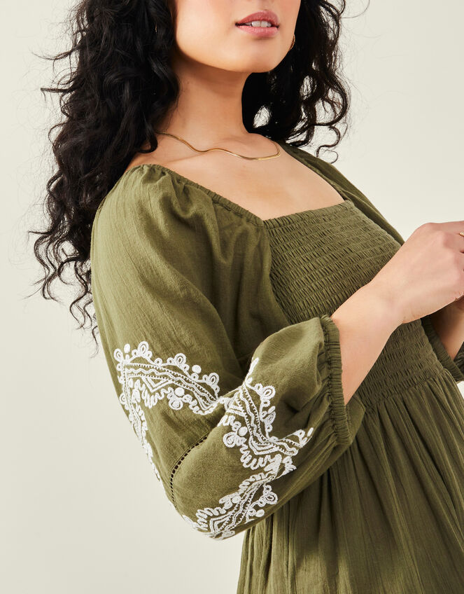 Puff Sleeve Maxi Dress, Green (KHAKI), large