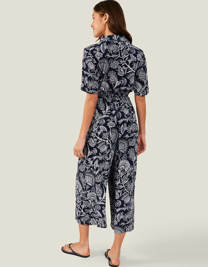 Fan Print Jumpsuit , Blue (NAVY), large