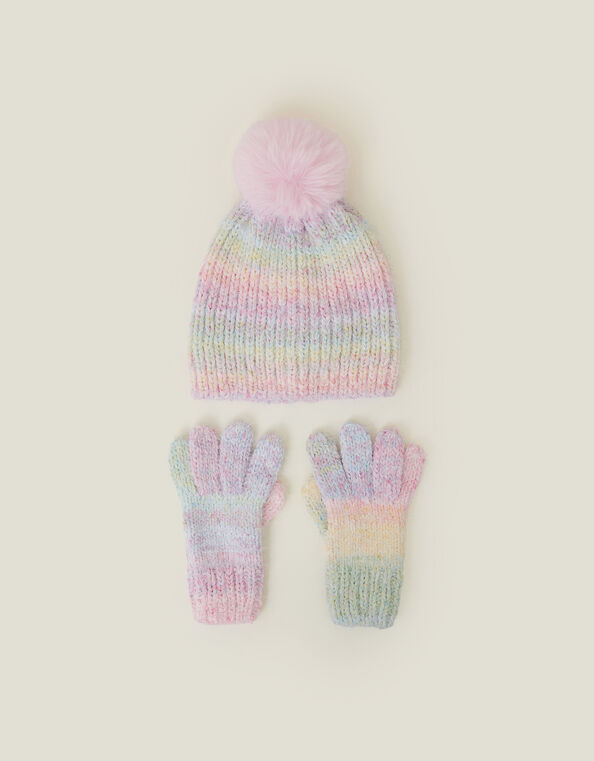 Girls Ombre Chenille Knit Hat and Gloves Set, Multi (PASTEL MULTI), large