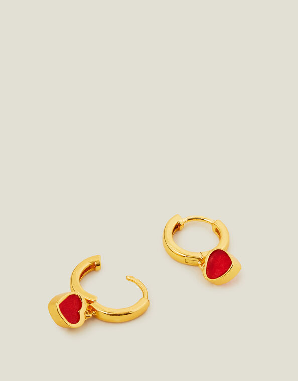 14ct Gold-Plated Heart Hoop Earrings, , large