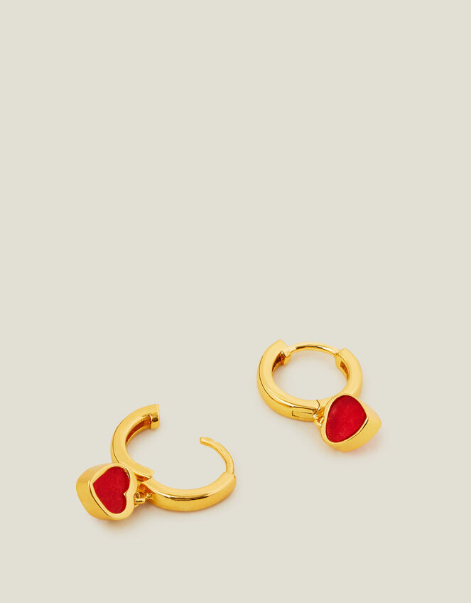 14ct Gold-Plated Heart Hoop Earrings, , large