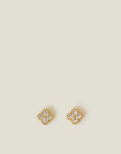 14ct Gold-Plated Diamante Flower Stud Earrings, , large