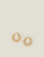 14ct Gold-Plated Sparkle Pearl Hoop Earrings, , large