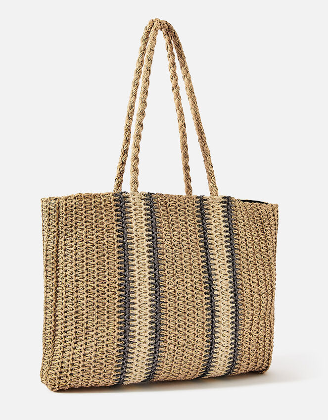 Double Stripe Raffia Shopper Bag, , large